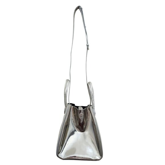 X NIHILO Silver Metallic Tote Bag Crossbody Purse Structured Modern Designer - Picture 2 of 16